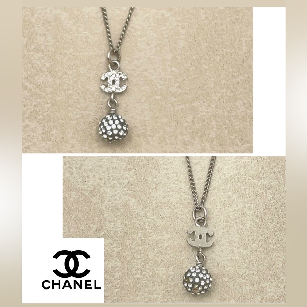 CHANEL CC Crystal Ball Silver Tone Necklace